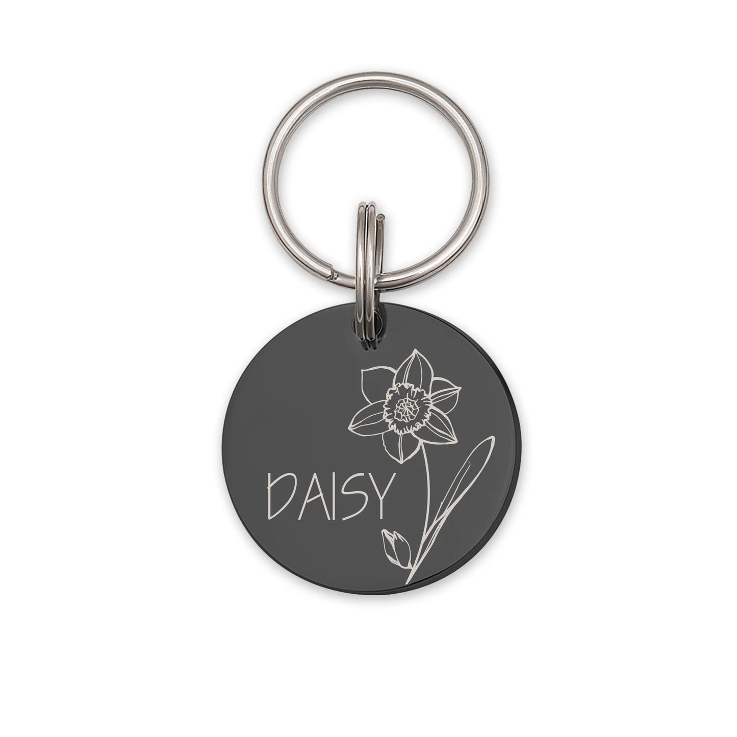 Birth Flower Round Pet Tag ID Dog Tag