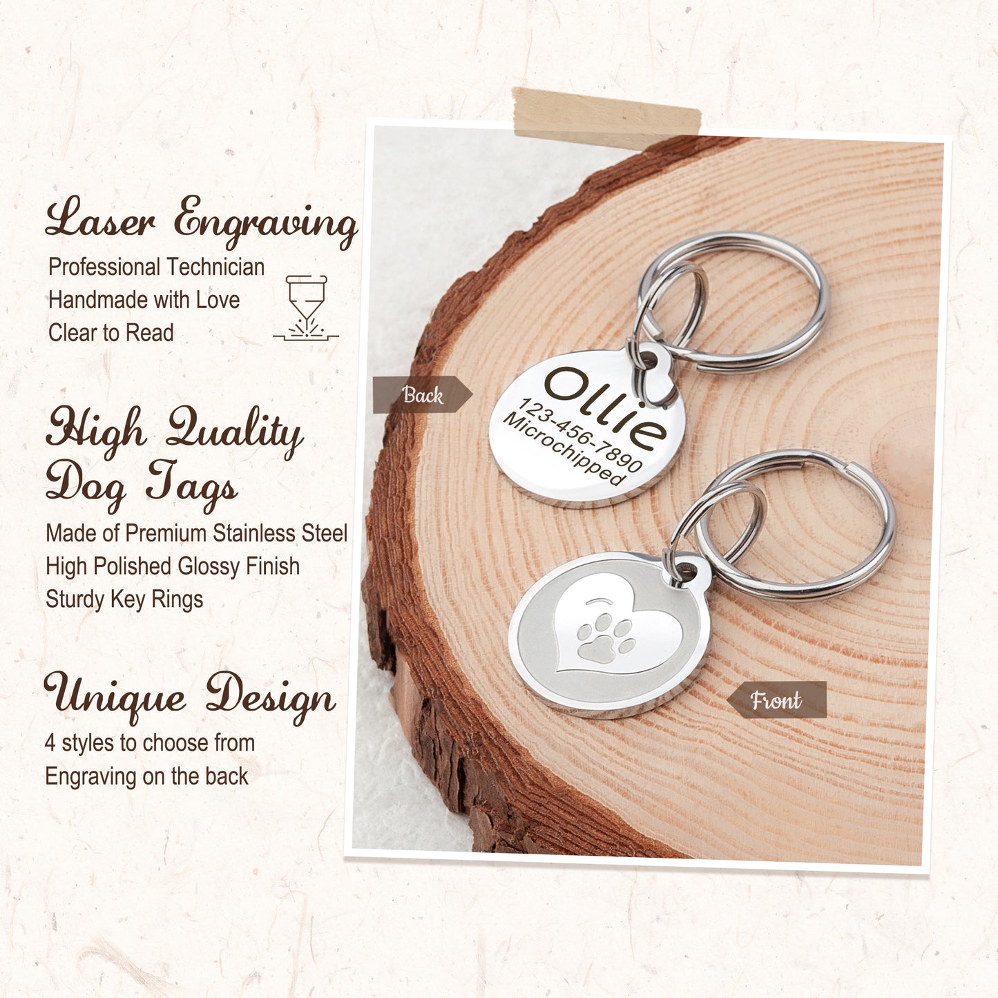Frosted Heart Round Pet Tag