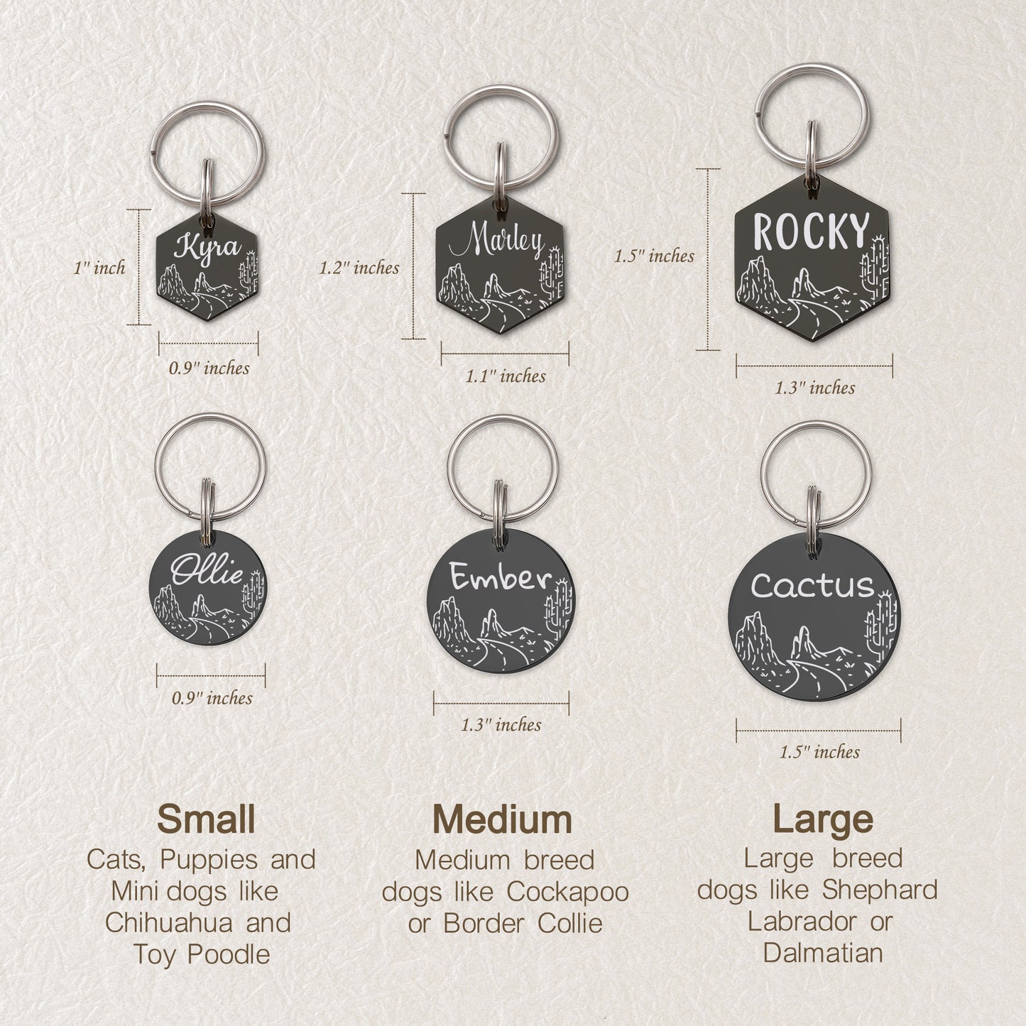 Hexagon Rocky Road Cactus Shaped Pet ID Dog Tag