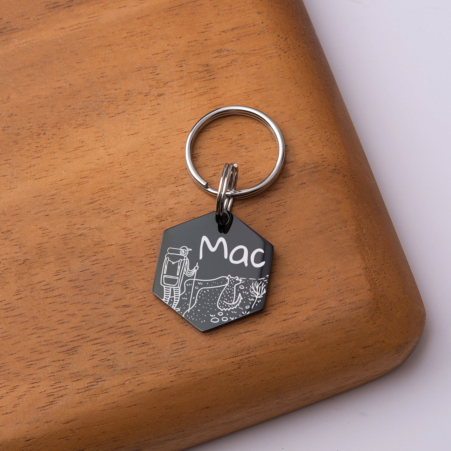 Hiking with Dog Hexagon Pet ID Dog Tag