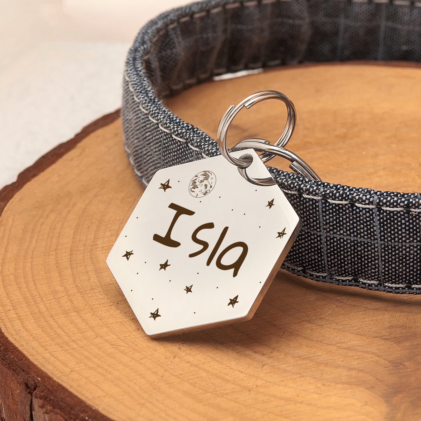 Space Hexagon Shaped Pet ID Dog Tag