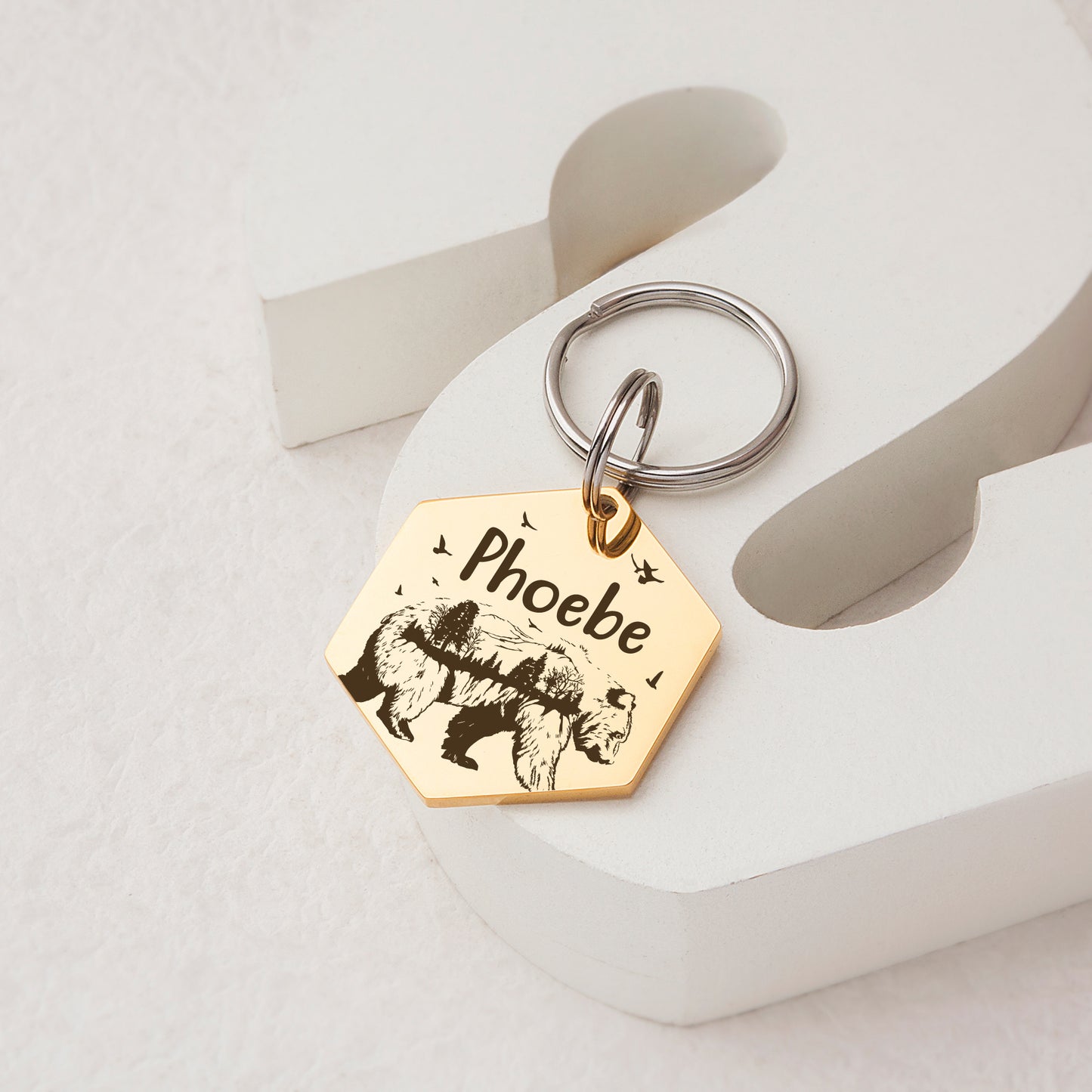 Bear and Woods Hexagon Pet ID Tag