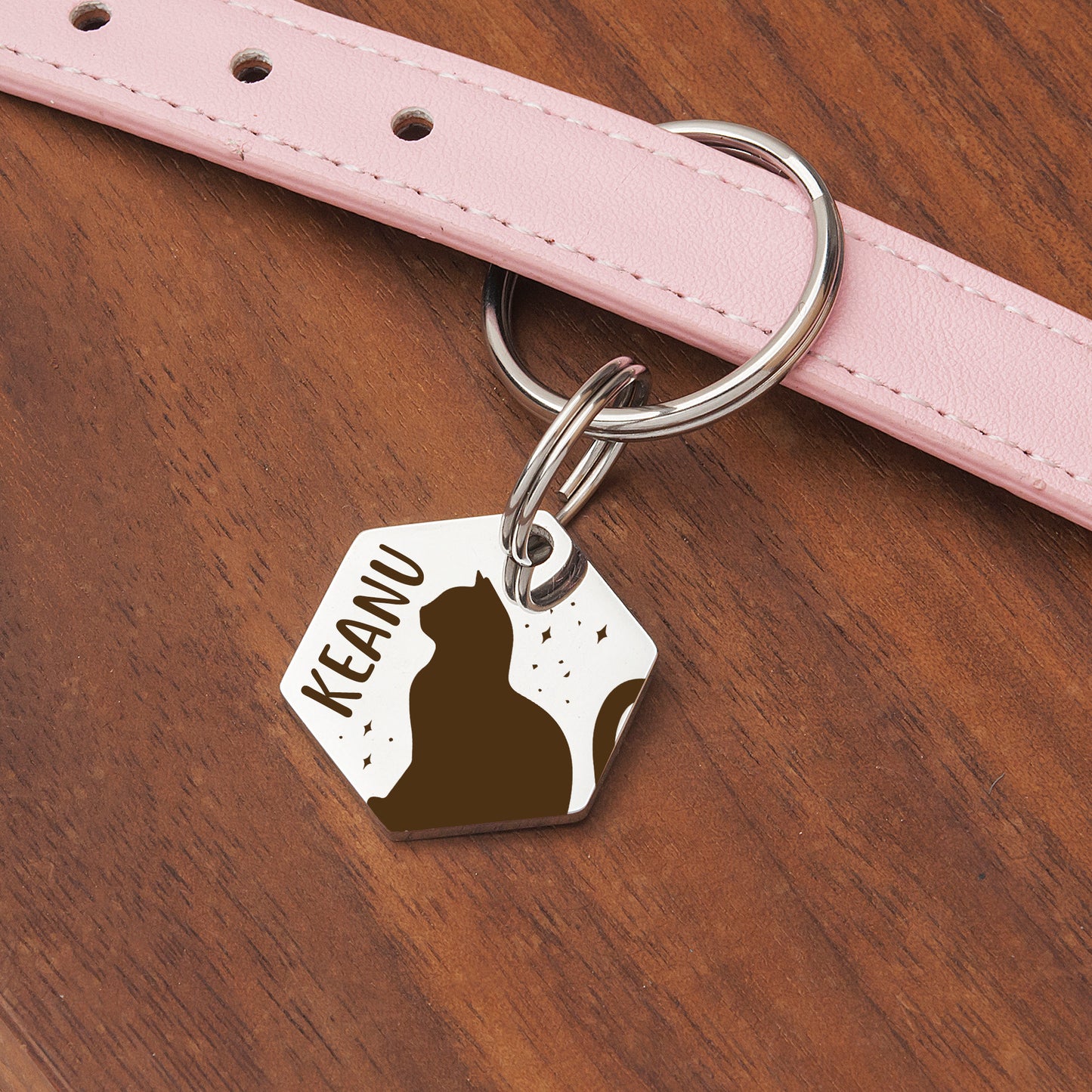 Cat Outline Hexagon Pet ID Tag