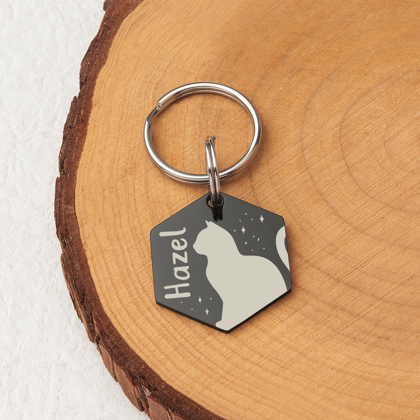 Cat Outline Hexagon Pet ID Tag