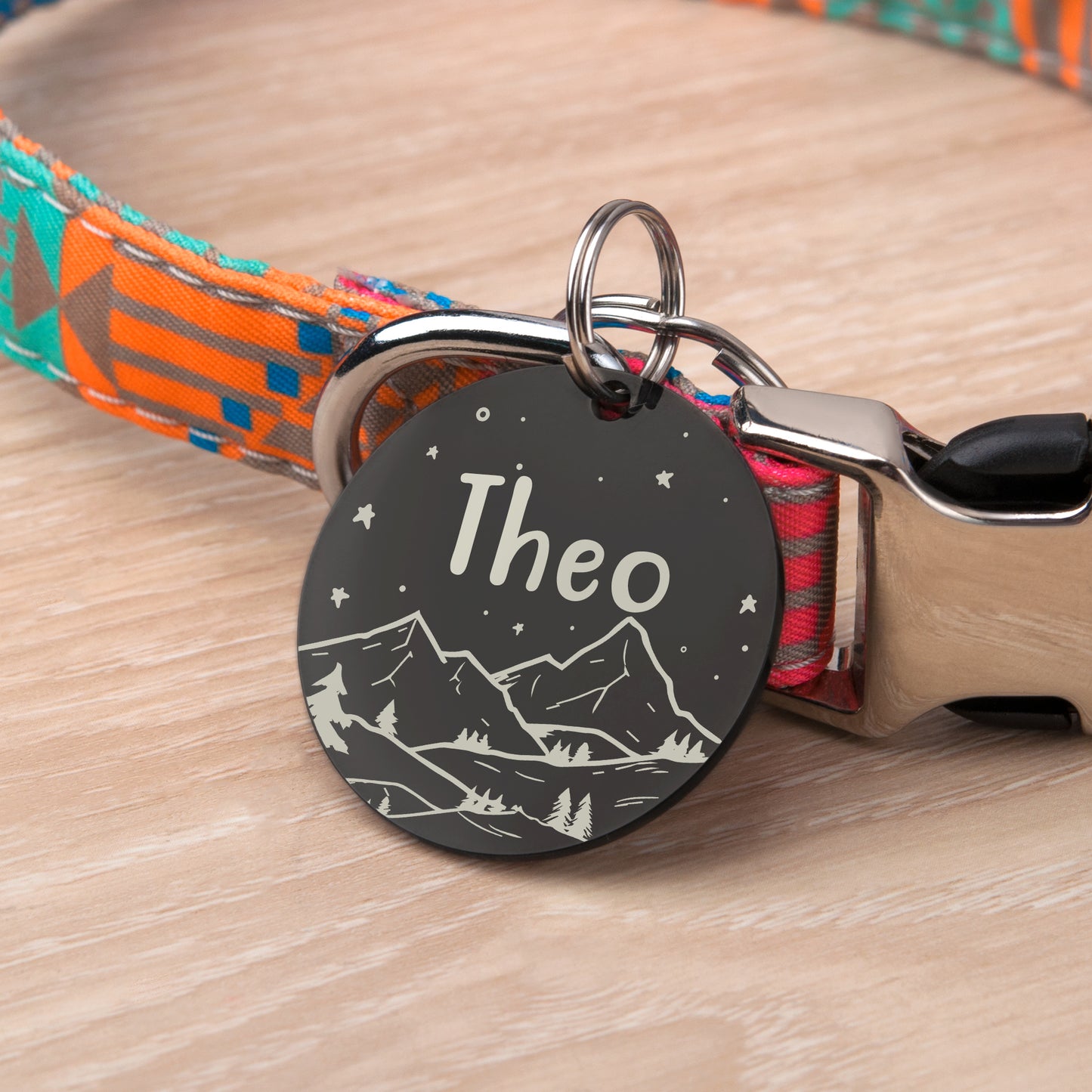 Round Mountain View Night Sky Pet ID Dog Tag