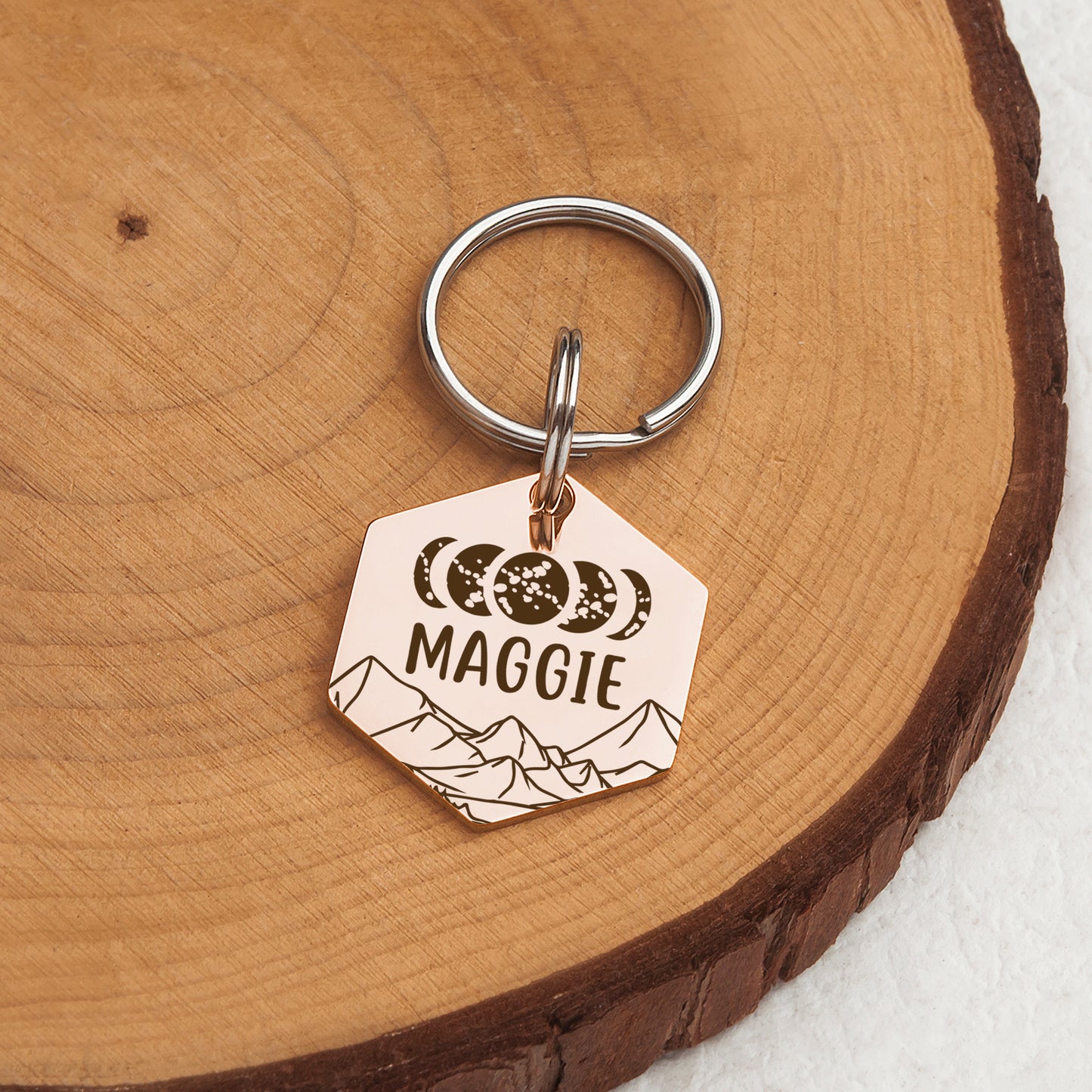 Moon Phase Hexagon Pet ID Dog Tag