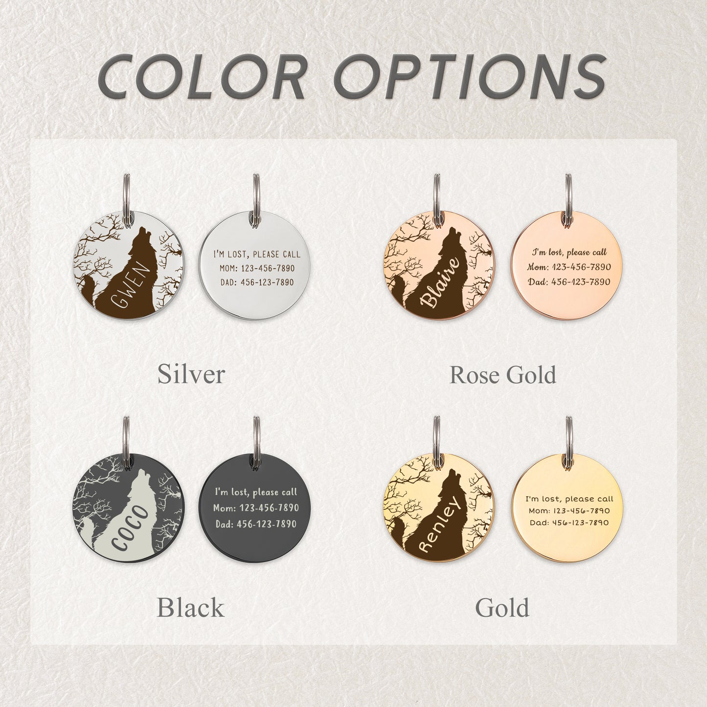 Round Howling Wolf Design Pet ID Tag