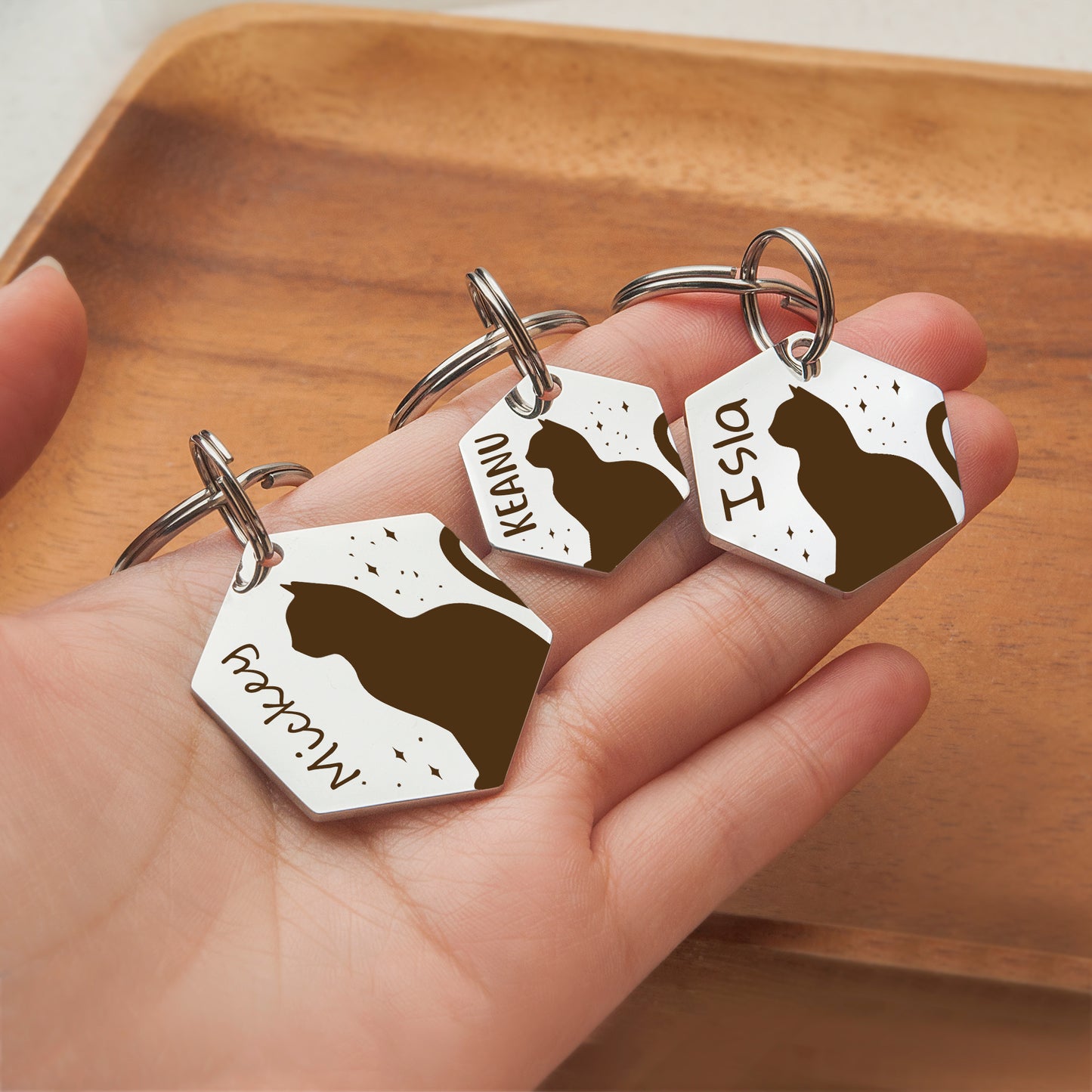 Cat Outline Hexagon Pet ID Tag