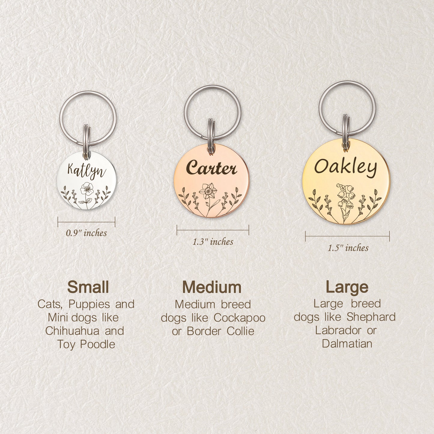Round Birth Flower Garden Pet ID Dog Tag