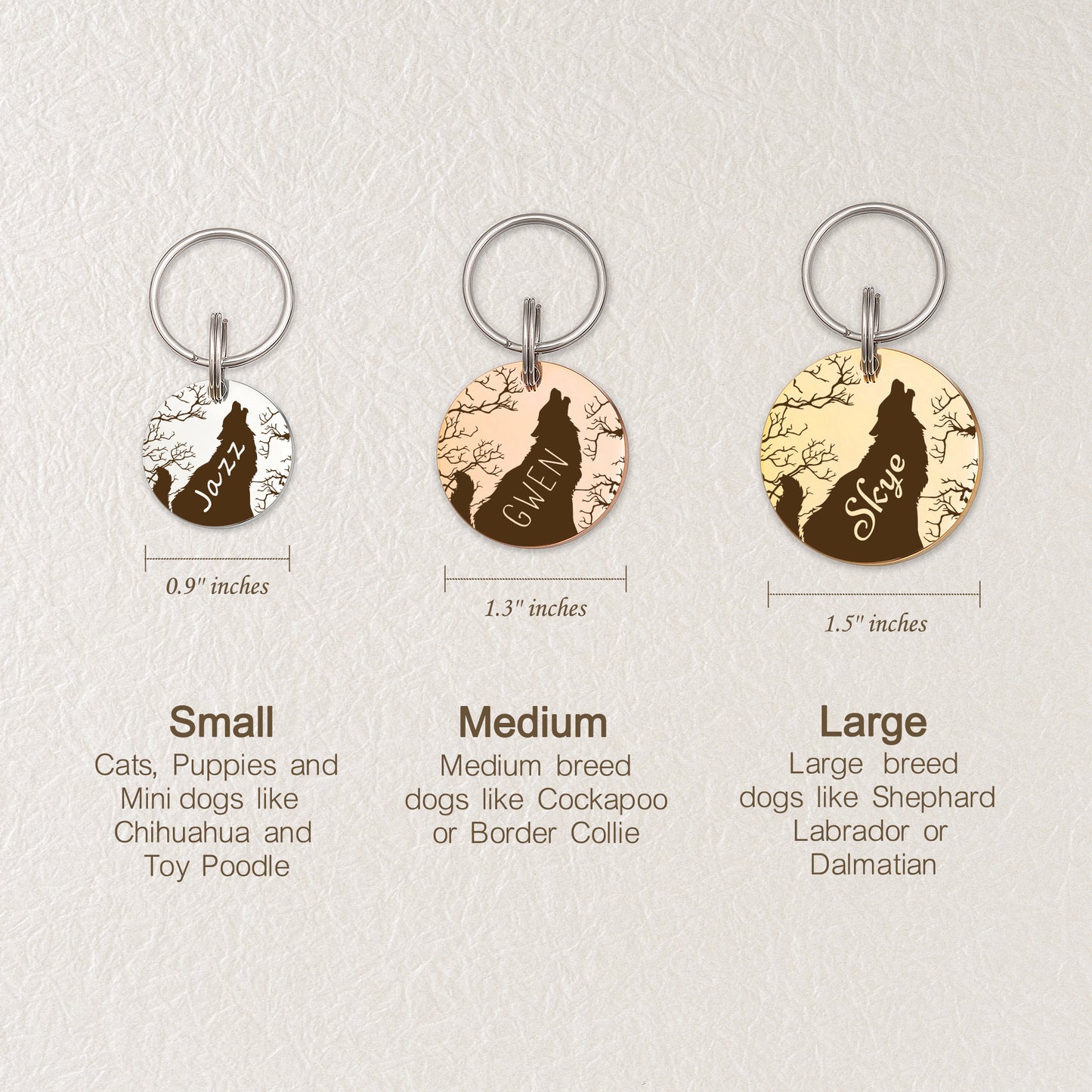 Round Howling Wolf Design Pet ID Tag