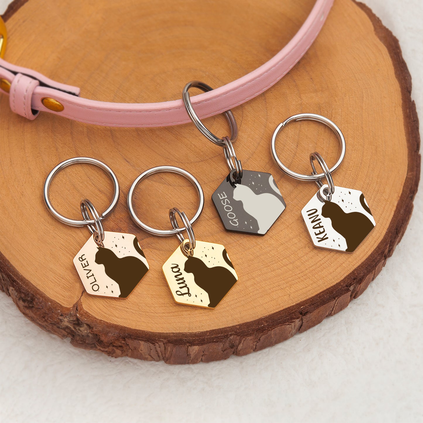 Cat Outline Hexagon Pet ID Tag