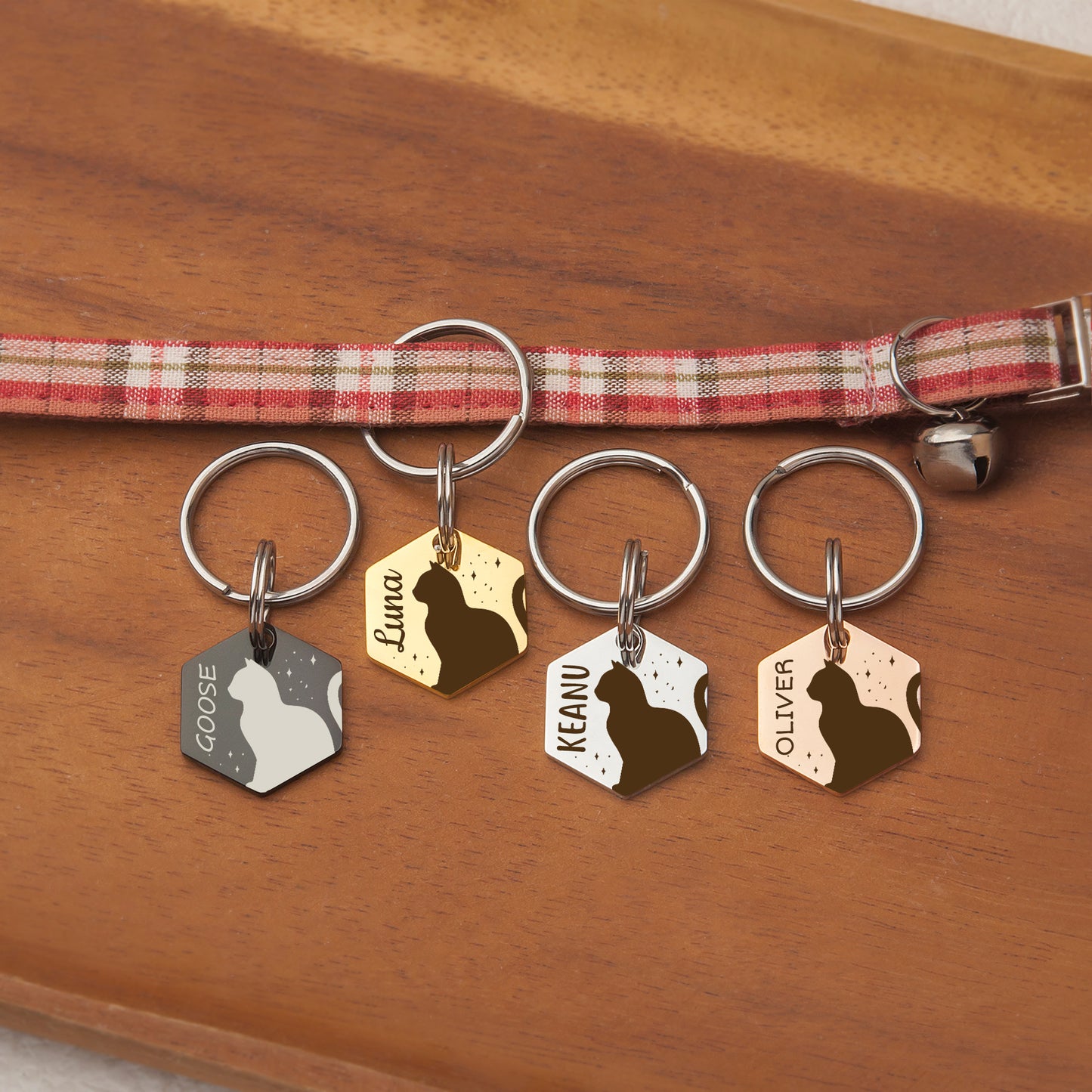 Cat Outline Hexagon Pet ID Tag