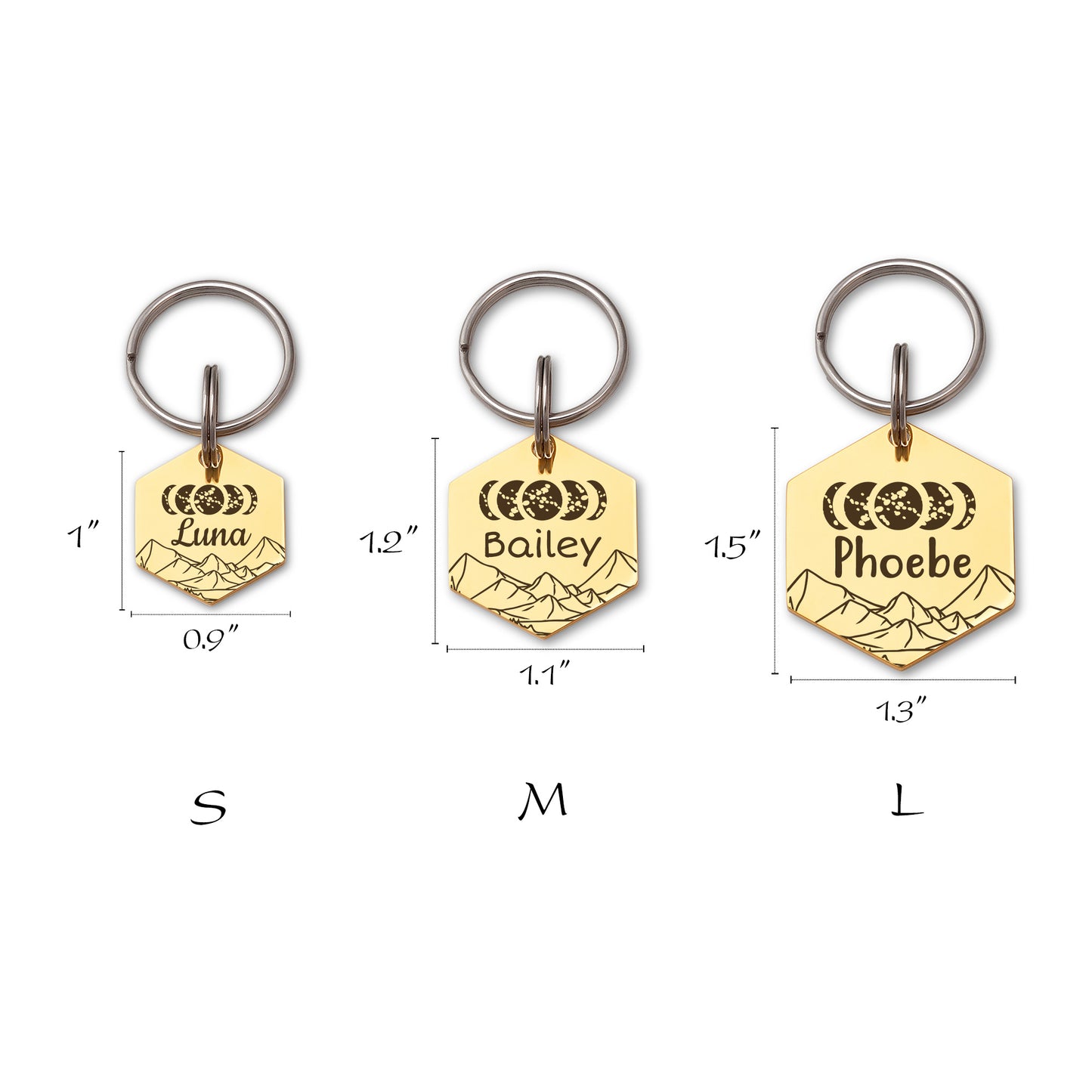 Moon Phase Hexagon Pet ID Dog Tag