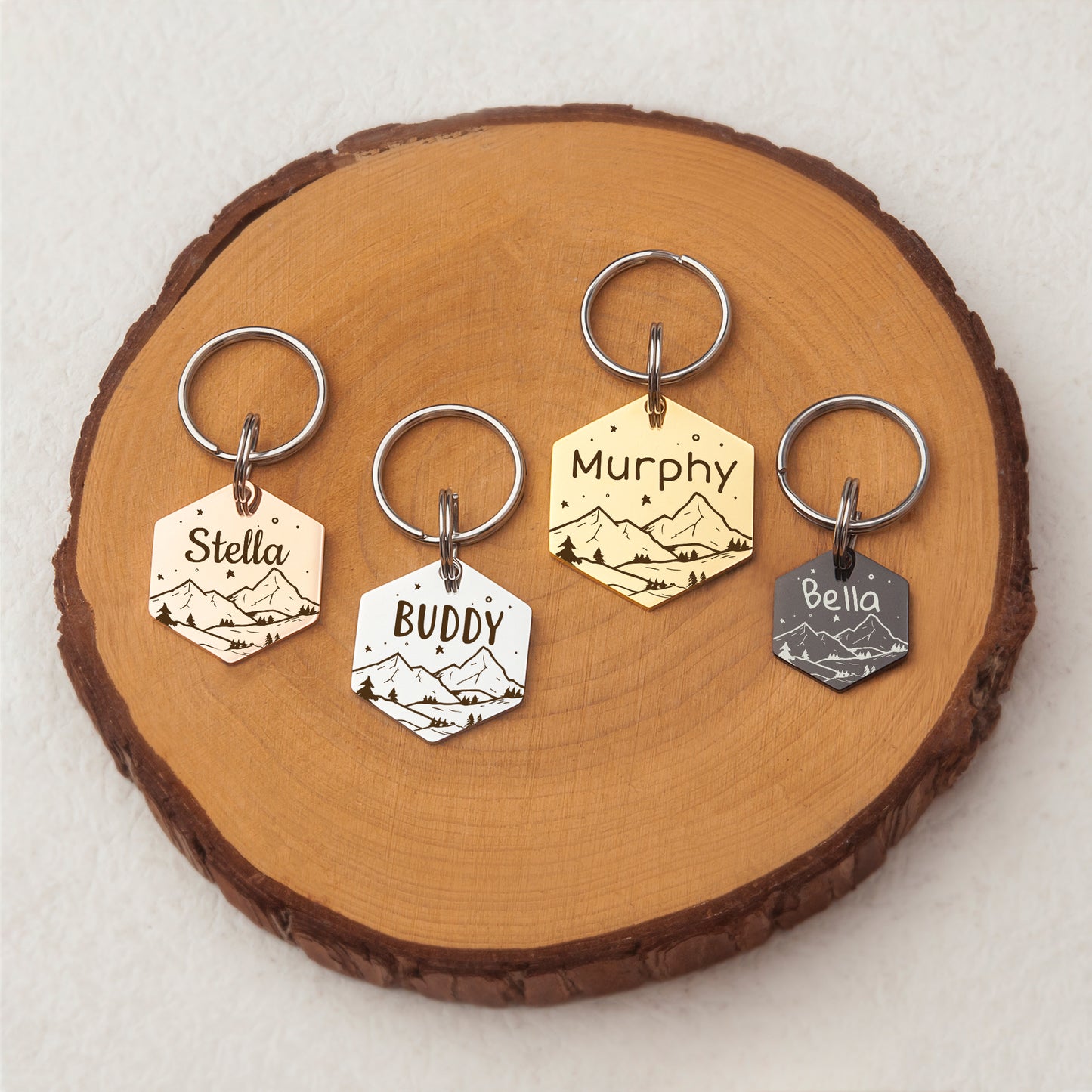 Mountain and Stary Sky Hexagon Pet ID Dog Tag