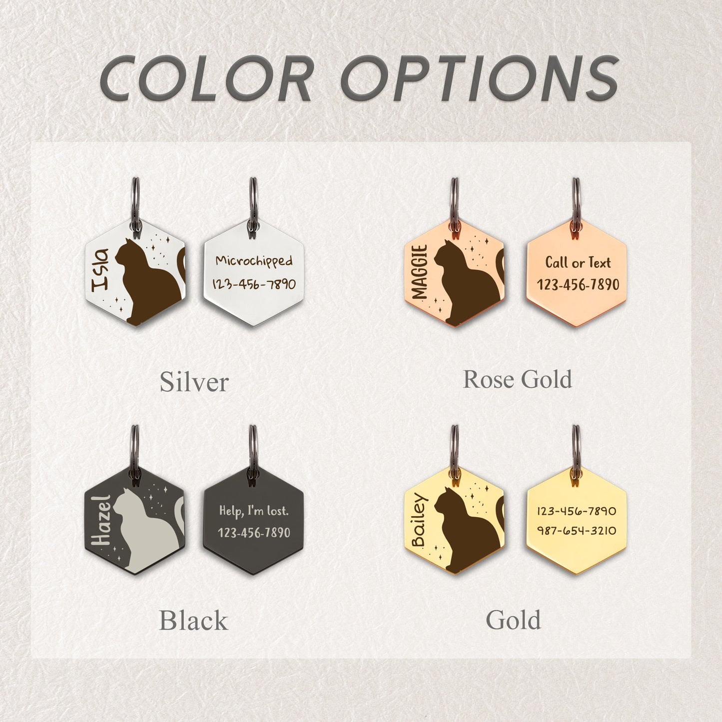 Cat Outline Hexagon Pet ID Tag