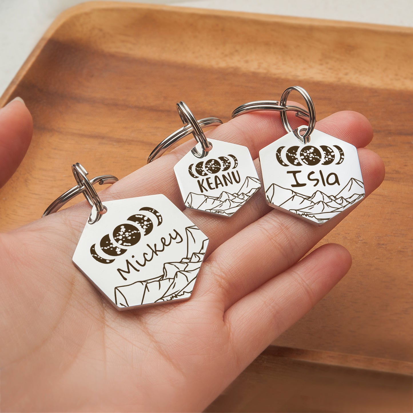 Moon Phase Hexagon Pet ID Dog Tag