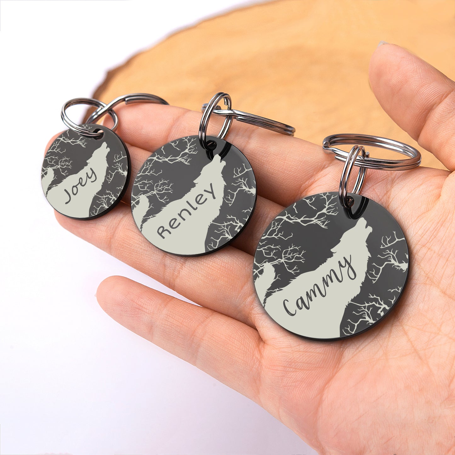 Round Howling Wolf Design Pet ID Tag