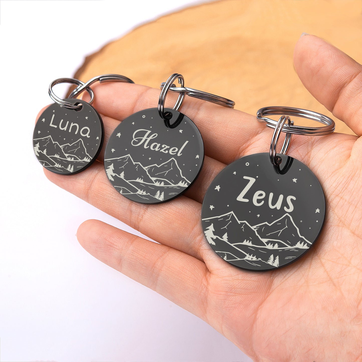 Round Mountain View Night Sky Pet ID Dog Tag