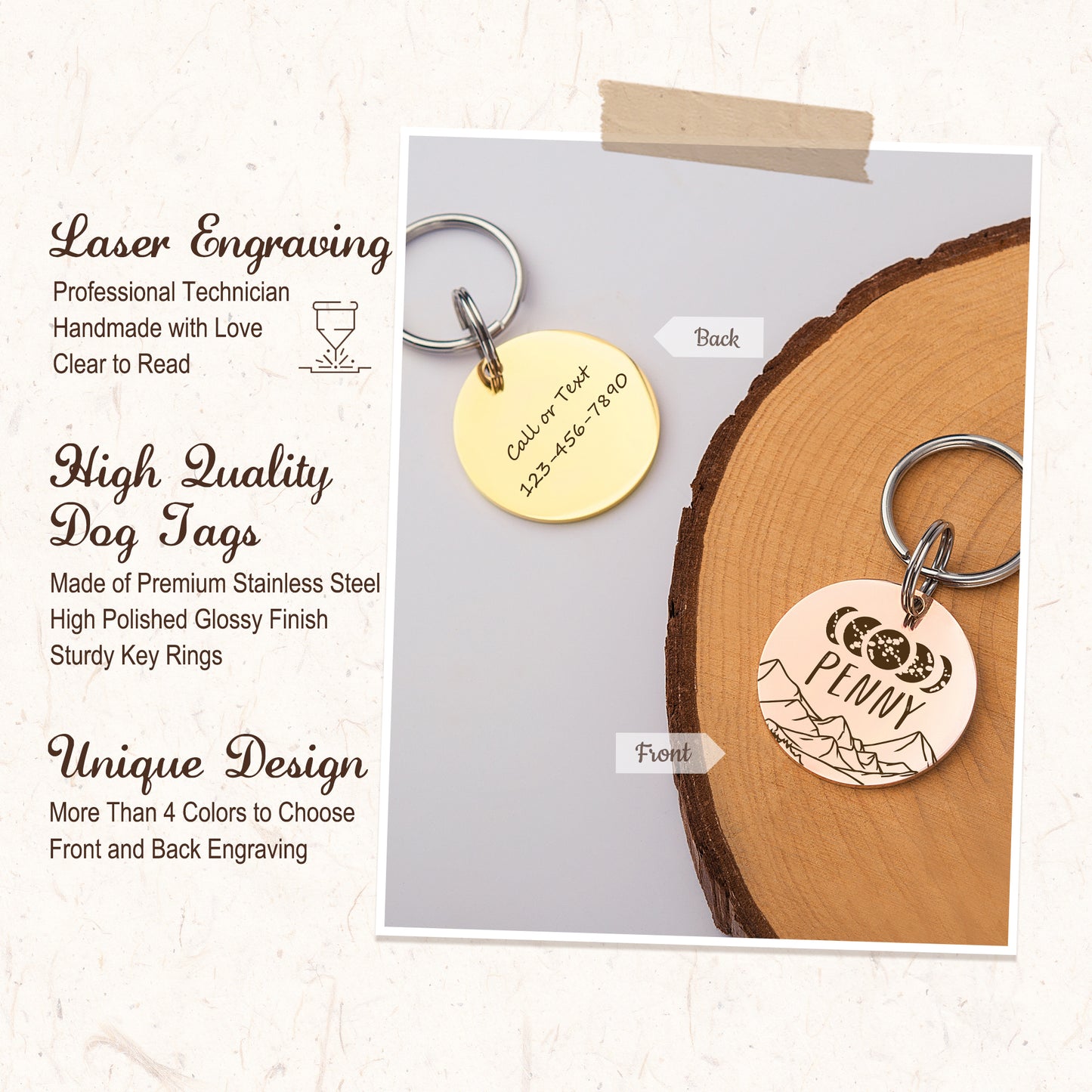 Round Moon Phase Pet ID Tag