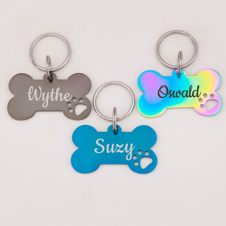 Dog Bone Paw Print Cut-Out Pet Tag