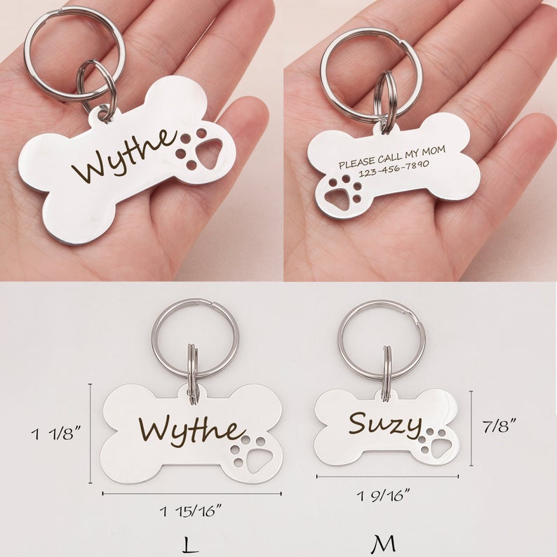 Dog Bone Paw Print Cut-Out Pet Tag