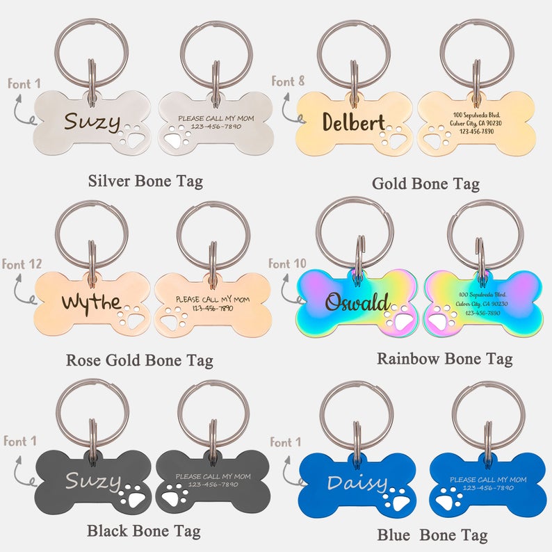 Dog Bone Paw Print Cut-Out Pet Tag