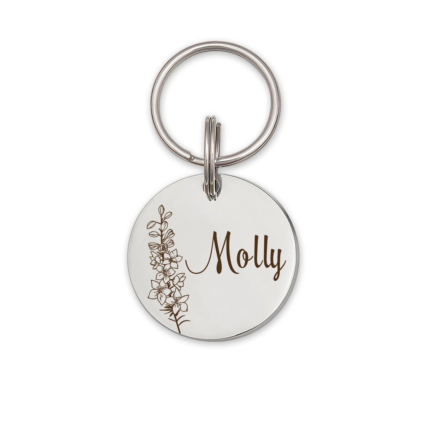 Round Birth Flower Pet ID Dog Tag