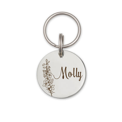 Round Birth Flower Pet ID Dog Tag