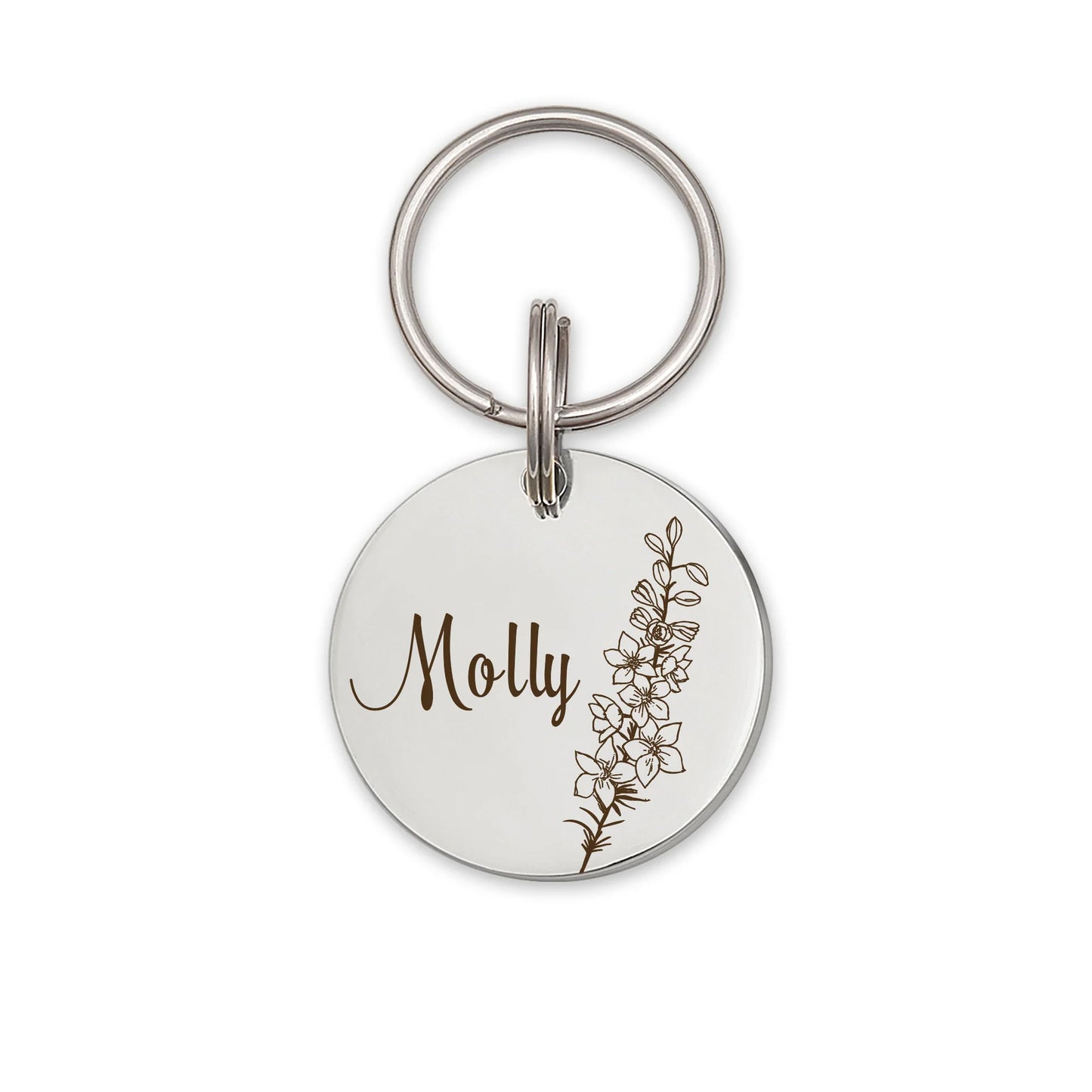 Birth Flower Round Pet Tag ID Dog Tag