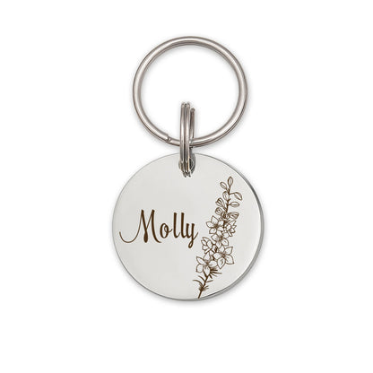 Birth Flower Round Pet Tag ID Dog Tag