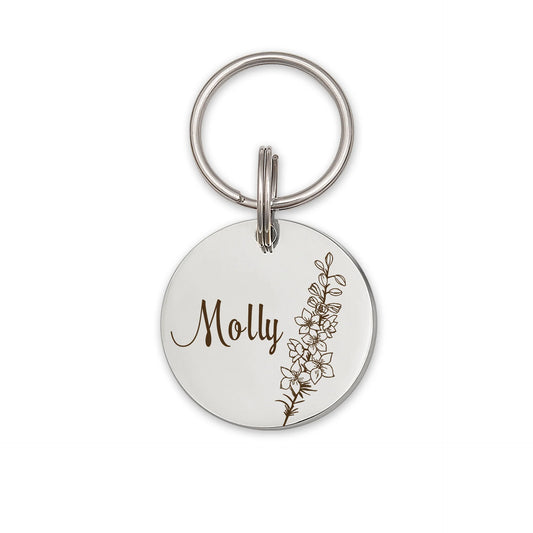 Birth Flower Round Pet Tag ID Dog Tag