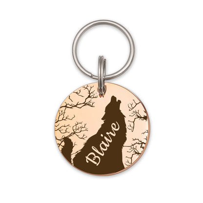 Round Howling Wolf Design Pet ID Tag