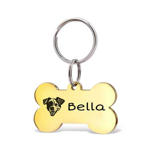 Personalized Pet Portrait Dog Bone Pet ID Tag