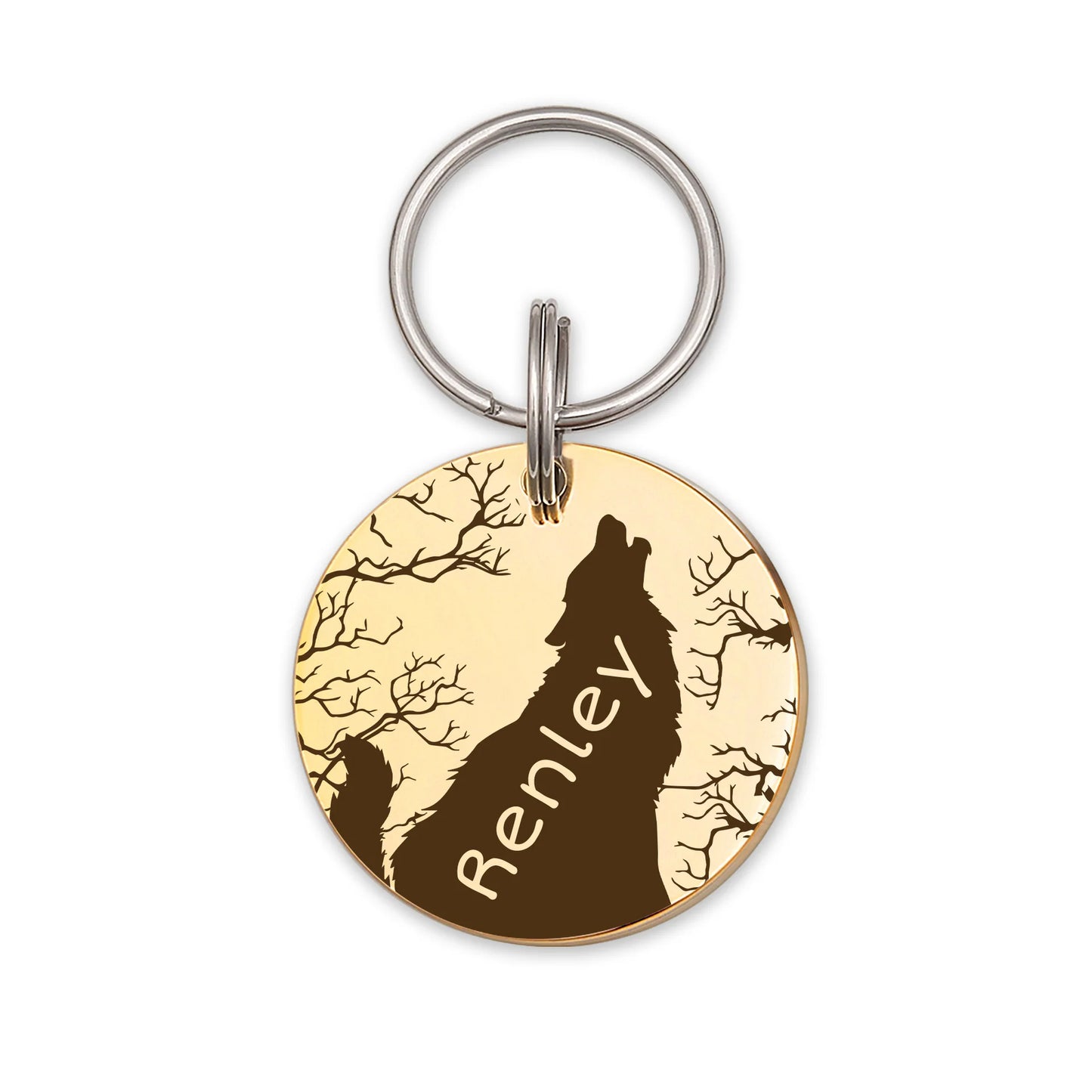 Round Howling Wolf Design Pet ID Tag
