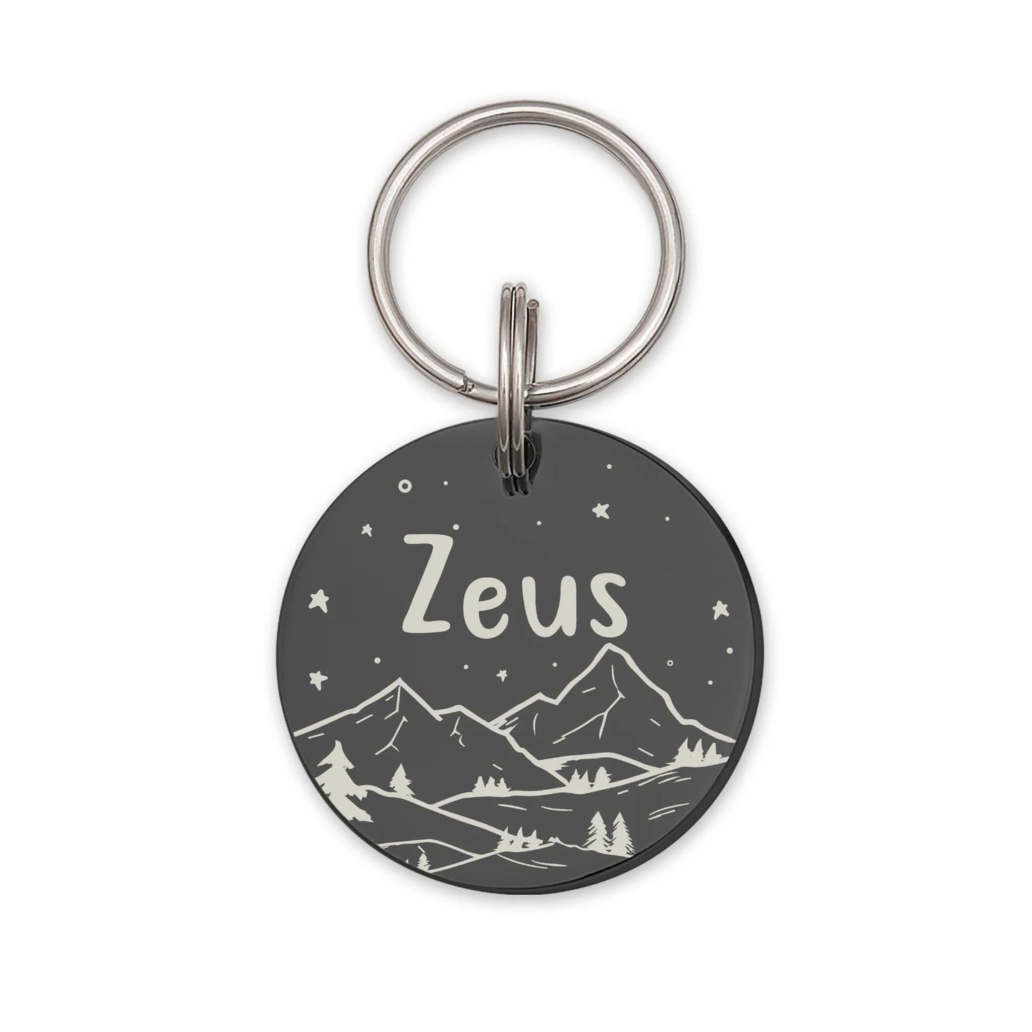 Round Mountain View Night Sky Pet ID Dog Tag