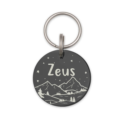 Round Mountain View Night Sky Pet ID Dog Tag