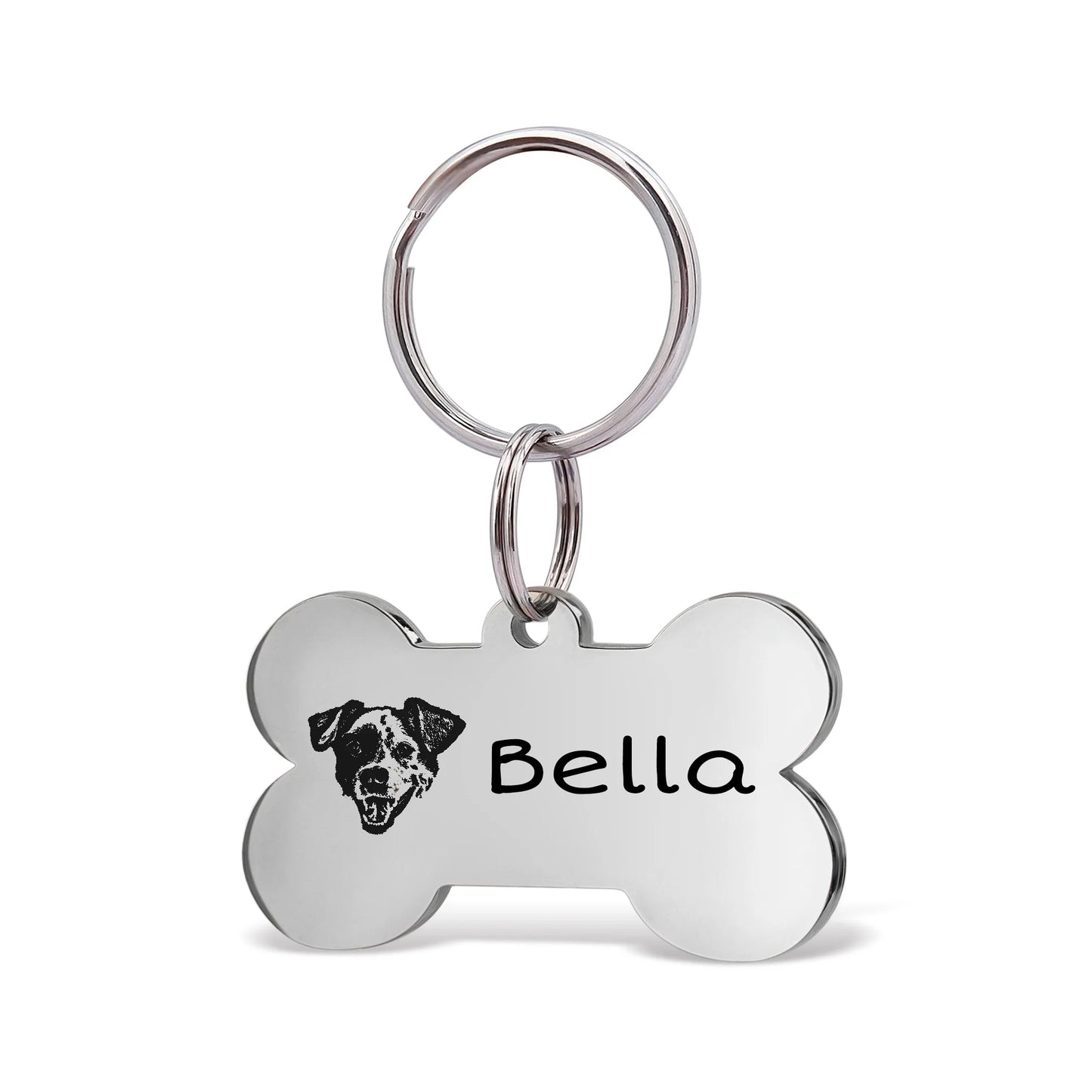 Personalized Pet Portrait Dog Bone Pet ID Tag