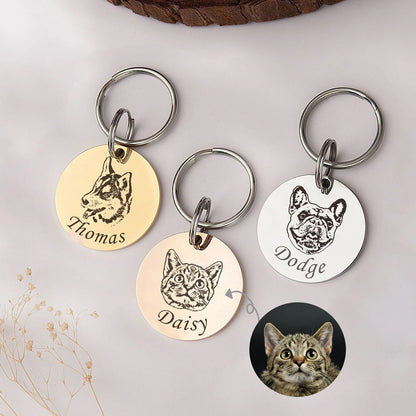 Round Pet Portrait Pet ID Dog Tag