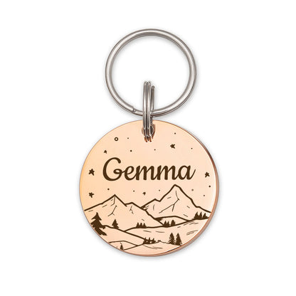 Round Mountain View Night Sky Pet ID Dog Tag
