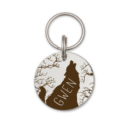 Round Howling Wolf Design Pet ID Tag