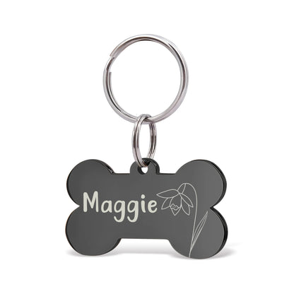 Birth Flower Dog Bone Pet ID Tag