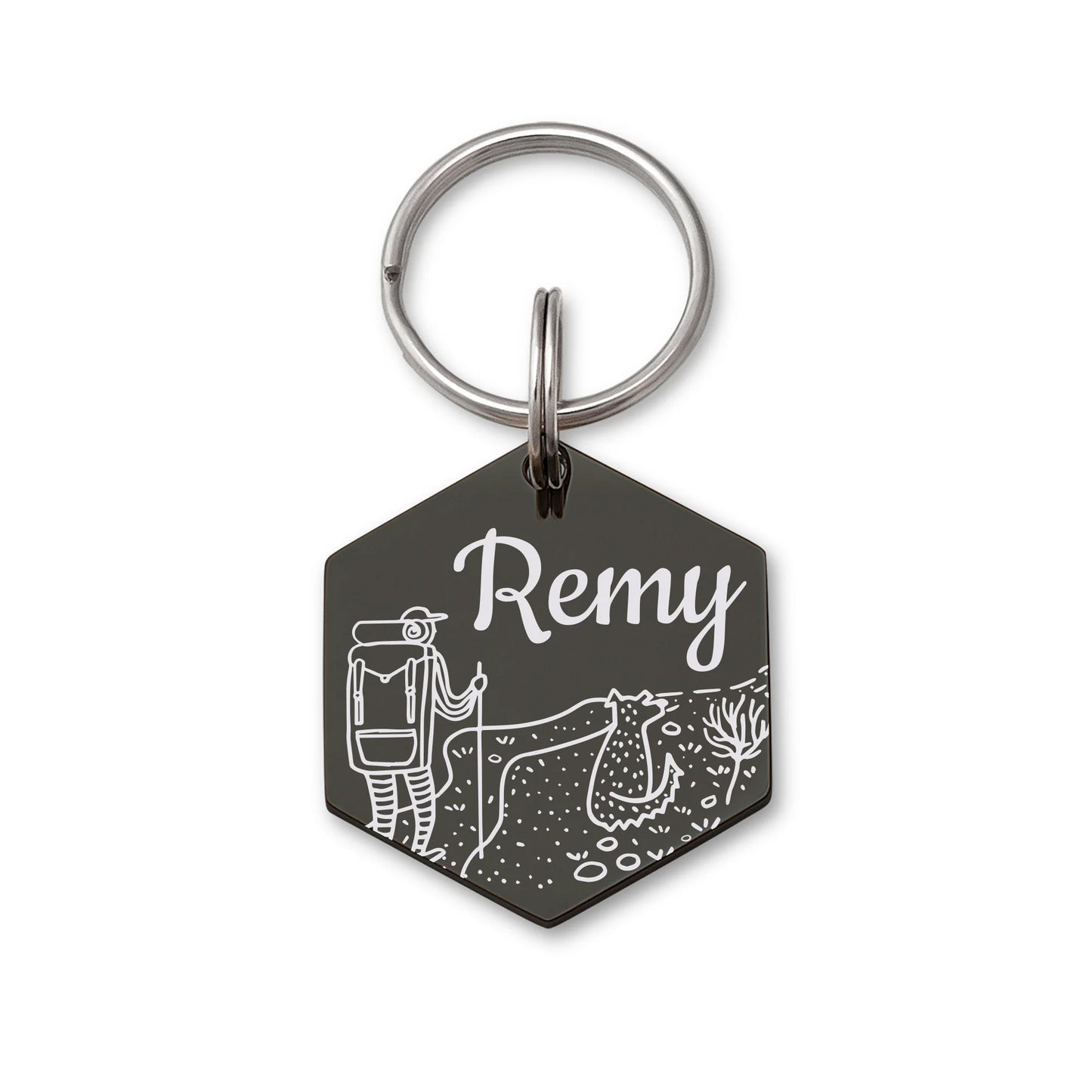 Hiking with Dog Hexagon Pet ID Dog Tag