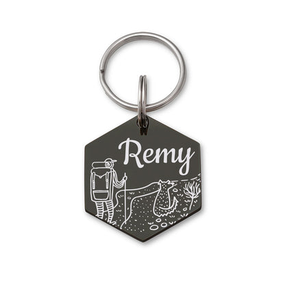 Hiking with Dog Hexagon Pet ID Dog Tag