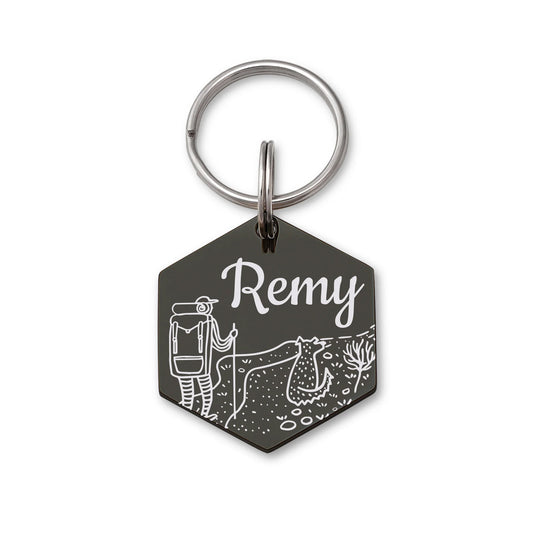 Hiking with Dog Hexagon Pet ID Dog Tag