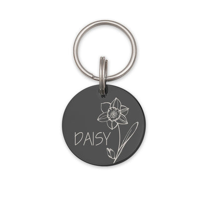 Birth Flower Round Pet Tag ID Dog Tag