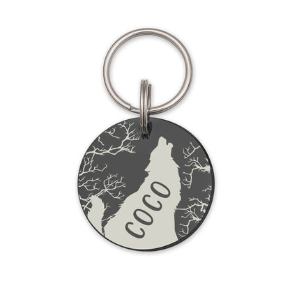 Round Howling Wolf Design Pet ID Tag