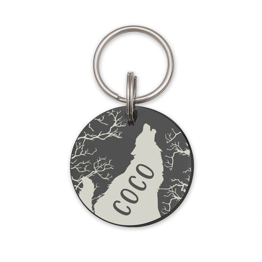 Round Howling Wolf Design Pet ID Tag