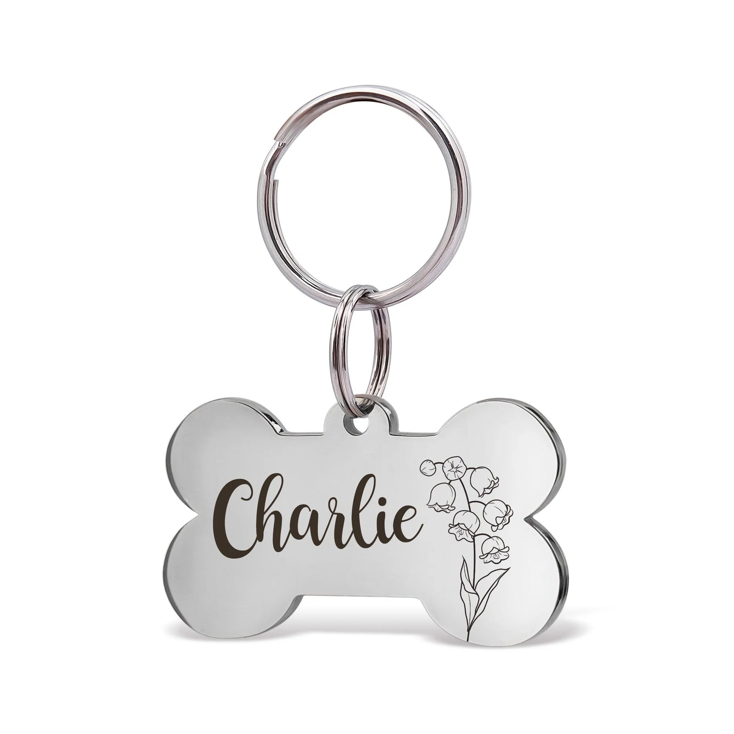 Birth Flower Dog Bone Pet ID Tag