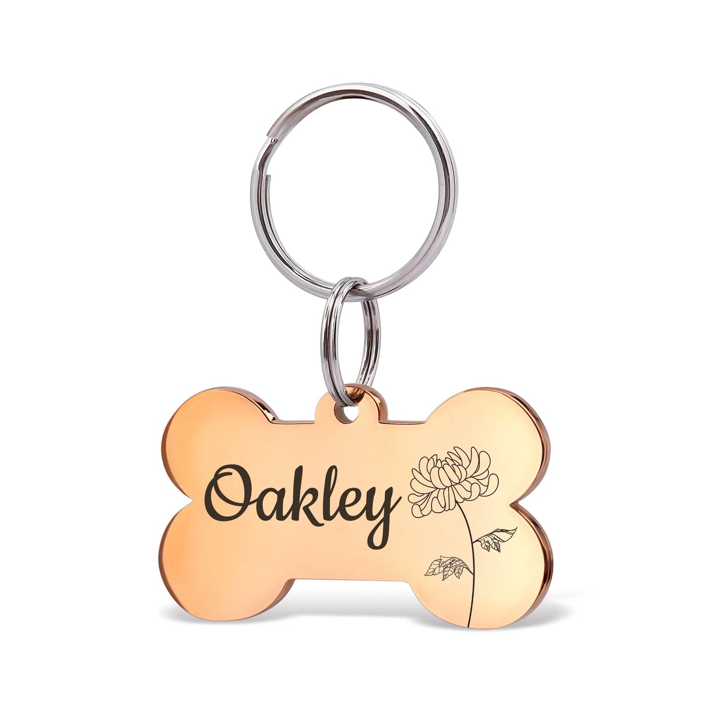 Birth Flower Dog Bone Pet ID Tag