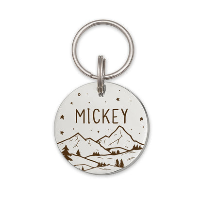 Round Mountain View Night Sky Pet ID Dog Tag